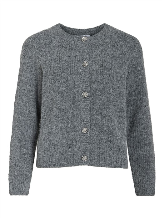 VICheena O-Neck Button Strik - Medium Grey Melange